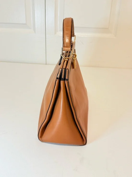 Michael Kors Gramercy Medium Acorn Leather Satchel - Croc Trim - Picture 5 of 14